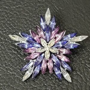 Floral Starburst Brooch, Lavender, Indigo, & Clear Rhinestones- NWOT